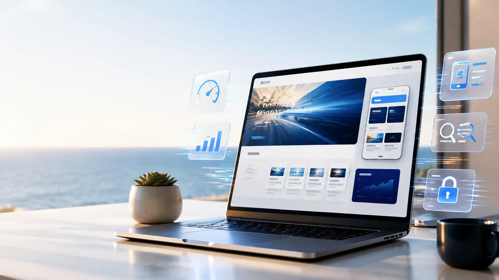 High-performance web design for San Diego businesses, featuring a fast responsive website on laptop and mobile